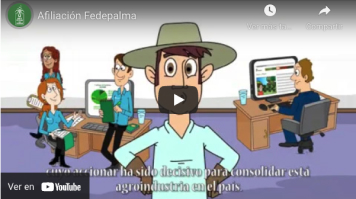 Captura de pantalla de un video animado titulado "Afiliación Fedepalma"