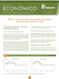 Portada del 'Boletín Económico' de Cenipalma con el título 'Balance económico del sector palmero colombiano en el segundo trimestre de 2020'