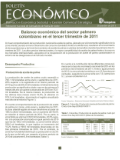 Gráfico y tabla con el balance económico del sector palmero costarricense en el tercer trimestre de 2011, incluyendo datos de producción y exportación.