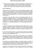 Página del reporte 'Balance del sector palmero en 2005', detallando la producción de aceite de palma por zonas.