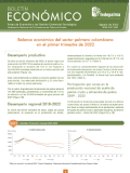 Portada del 'Boletín Económico' de Cenipalma con el título 'Balance económico del sector palmero colombiano en el primer trimestre de 2022
