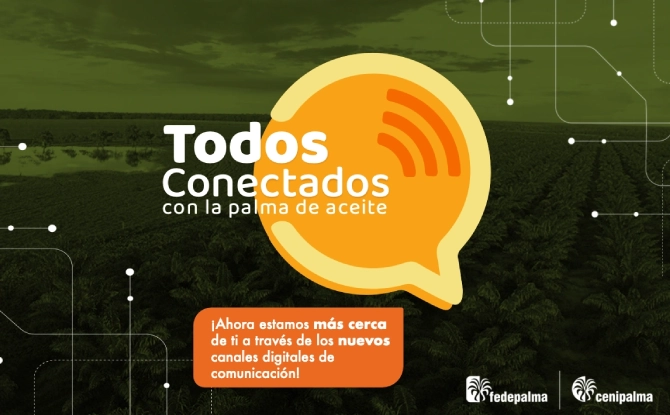 Banner digital de Fedepalma y Cenipalma con el mensaje 'Todos Conectados con la palma de aceite'