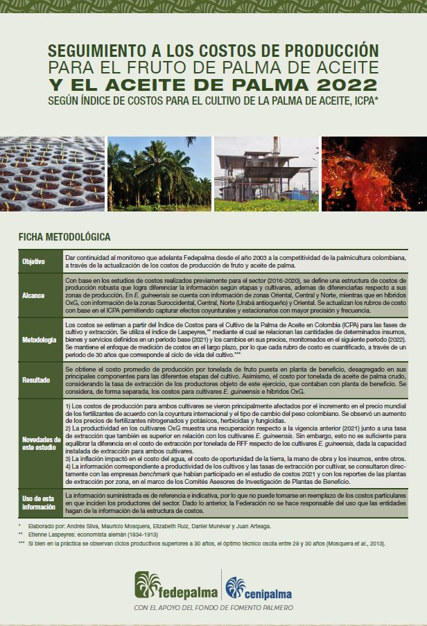 Ficha Metodológica del estudio 'Seguimiento a los costos de producción para el fruto de palma de aceite y el aceite de palma 2022'