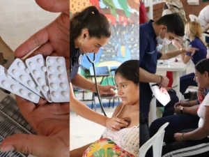 Tríptico mostrando servicios de salud.