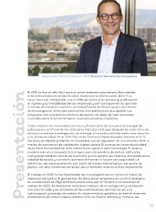 Retrato de Alexandre Patrick Cooman, Ph.D Director General de Cenipalma, en una página de 'Presentación' que describe resultados técnicos y el avance en la polinización de cultivares OxG