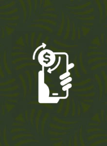 Icono blanco de una mano sosteniendo un celular