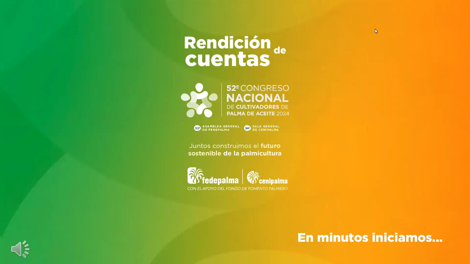 antalla de bienvenida o espera del 52º Congreso Nacional de Cultivadores de Palma de Aceite 2024, con el título 'Rendición de cuentas'