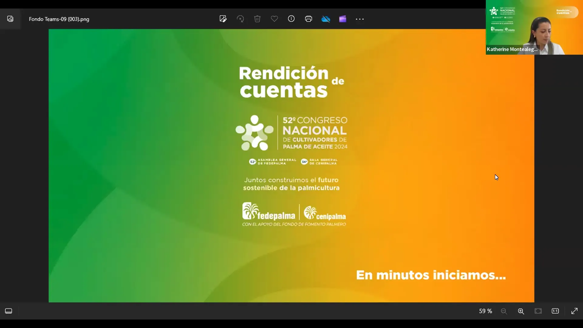 "Rendición de cuentas" del "52º Congreso Nacional de Cultivadores de Palma de Aceite 2024", con un fondo degradado de verde a naranja